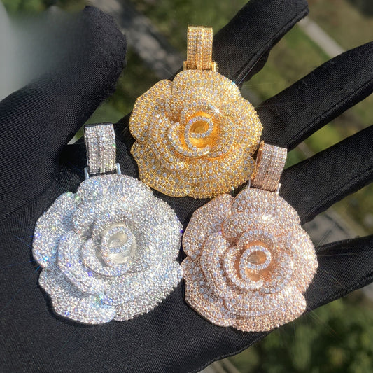 Iced Out Rose Pendant Necklace