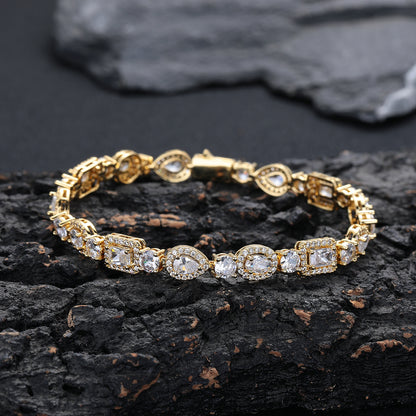 Geometric Cubic Zirconia Tennis Bracelet, Korean Style Link Bangle for Men Women, 8mm Width, 6-9 Inch Sizes