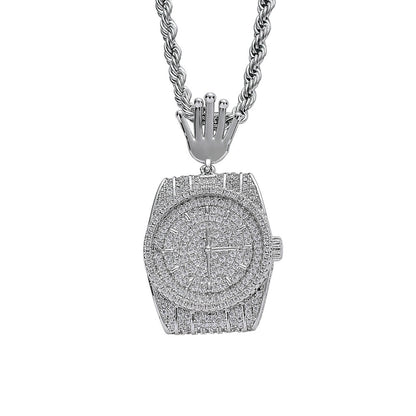 Hip Hop Crown Cubic Zirconia Pendant Necklace for Men and Women