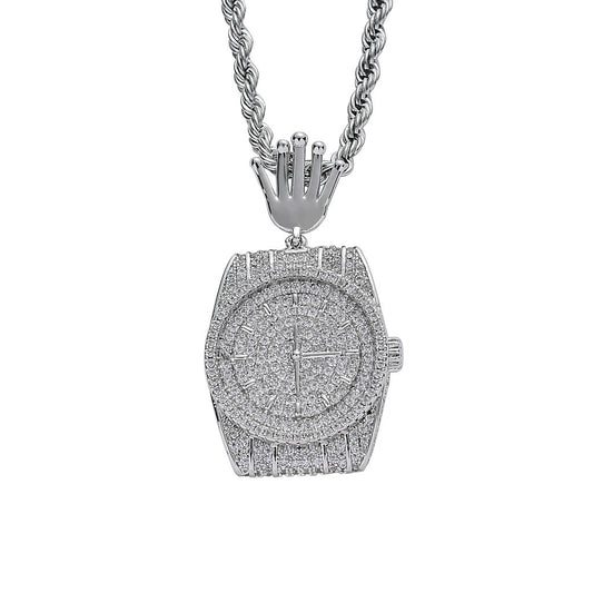 Hip Hop Crown Cubic Zirconia Pendant Necklace for Men and Women