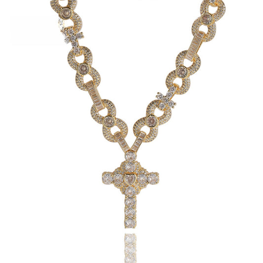 Iced Cross Pendant Necklace with Cubic Zirconia Chain,Statement Hip Hop Necklace alternate product image
