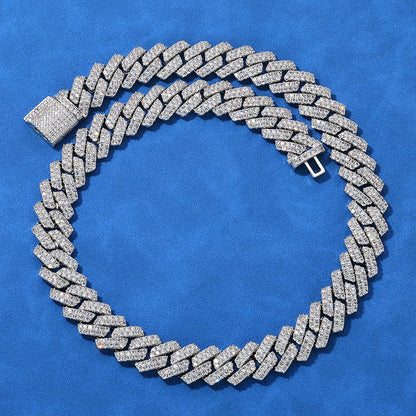 14 mm Diamond-Shaped Iced Cuban Copper Necklace with Cubic Zirconia - CHA013