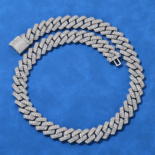 14 mm Diamond-Shaped Iced Cuban Copper Necklace with Cubic Zirconia - CHA013 product image