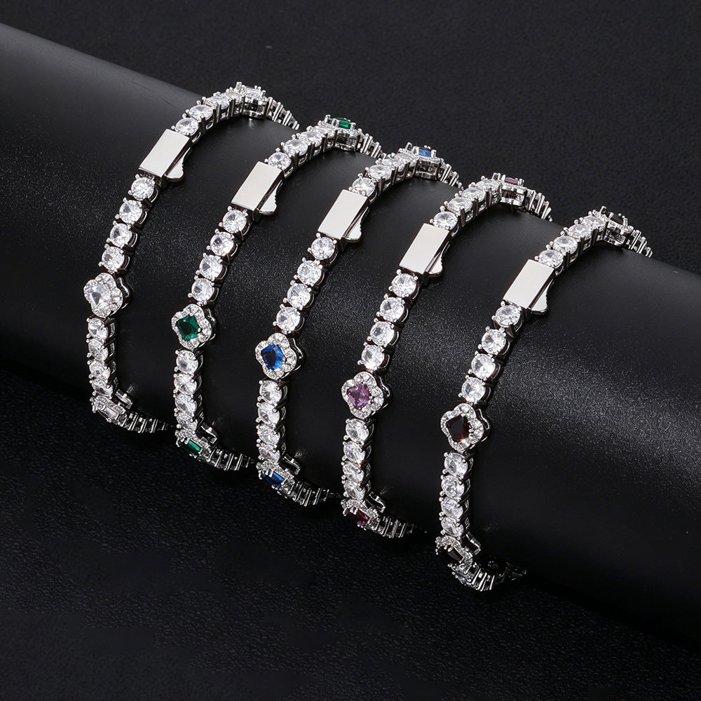 4 mm Colored CZ Halo Tennis Hip Hop Bracelet with Copper Base - CHA482 product image