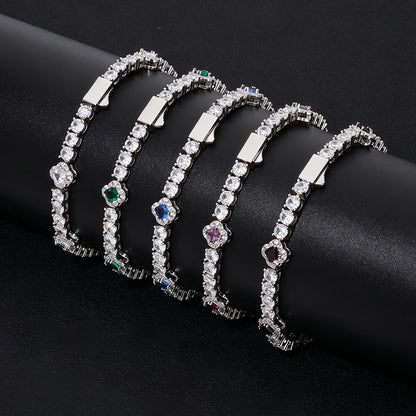 4 mm Colored CZ Halo Tennis Hip Hop Bracelet with Copper Base - CHA482