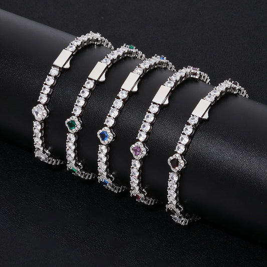 4 mm Colored CZ Halo Tennis Hip Hop Bracelet with Copper Base - CHA482 product image