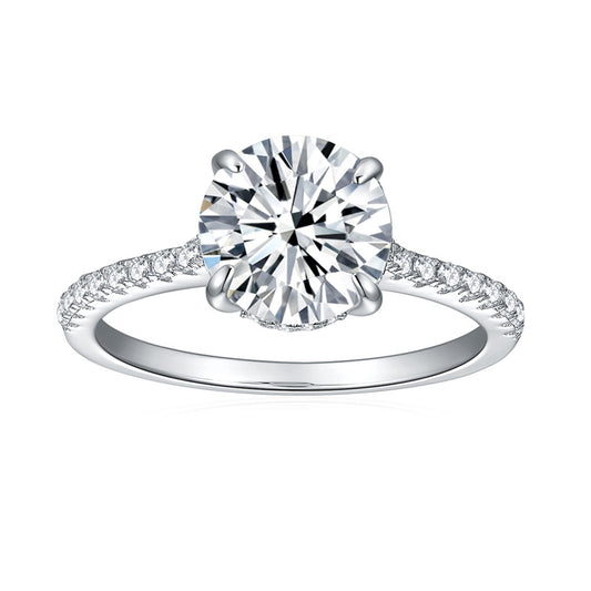 925 Silver Moissanite Engagement Ring, Round Cut 4-Prong Solitaire Ring for Women alternate product image