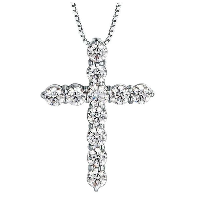 Sparkling Cross Pendant Necklace, Round Stone Jesus Cross Jewelry product image