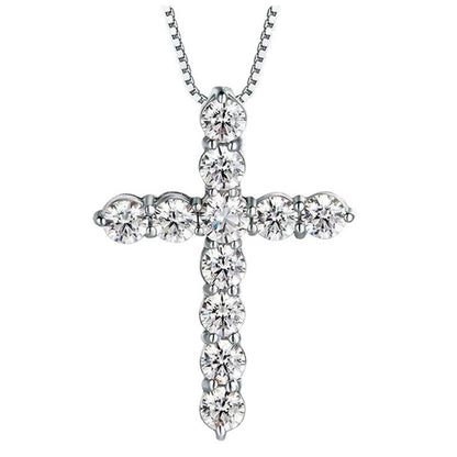 Sparkling Cross Pendant Necklace, Round Stone Jesus Cross Jewelry