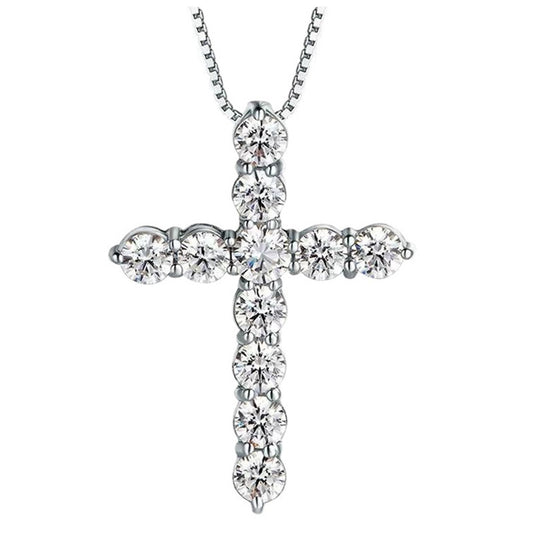 Sparkling Cross Pendant Necklace, Round Stone Jesus Cross Jewelry product image