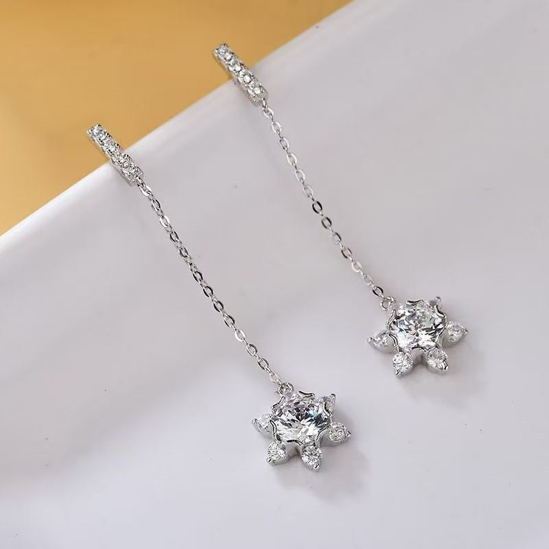 925 Silver Moissanite Snowflake Drop Earrings for Women product image