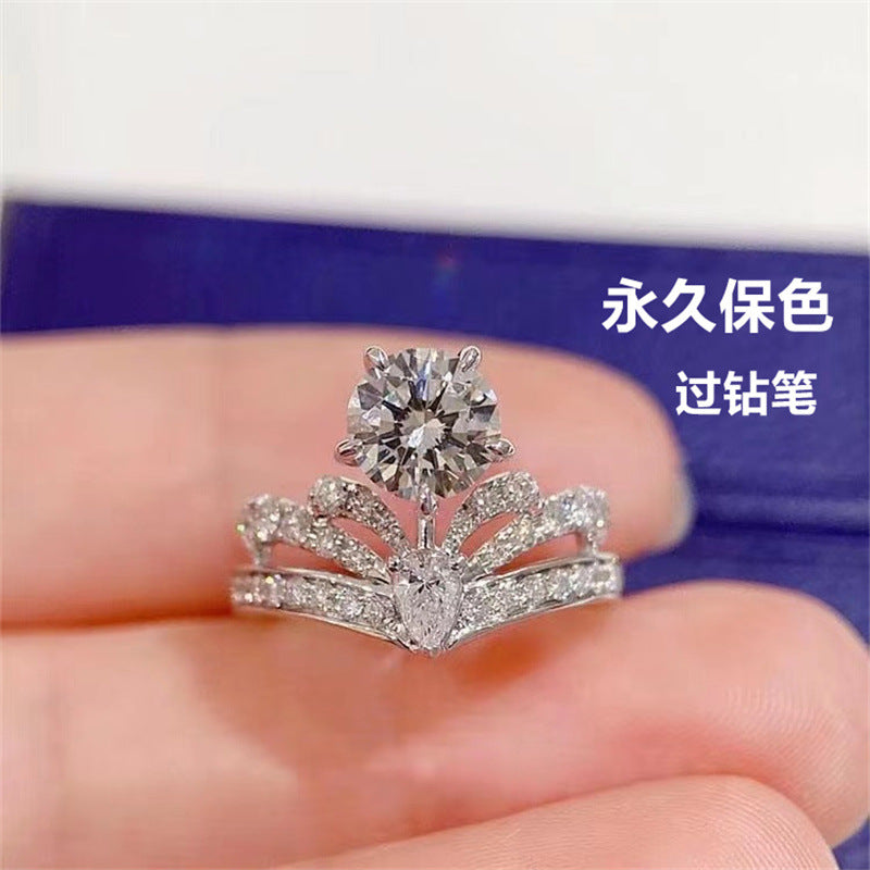 Crown Moissanite Ring for Women, Floral Halo Engagement Ring, 1 Carat Promise Wedding Ring product image