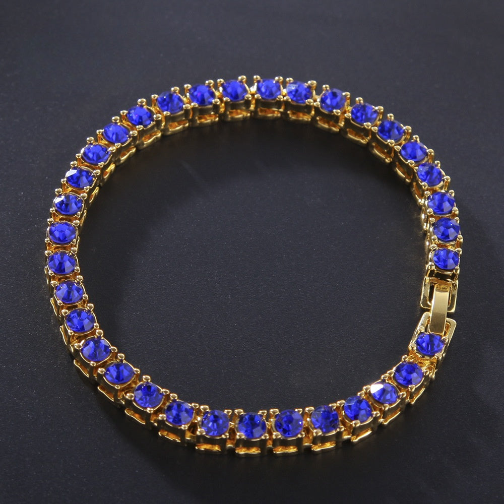 Unisex Gold Plated Blue Crystal Line Bracelet – Trendy Statement Chain Bangle Jewelry