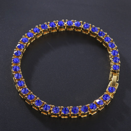 Unisex Gold Plated Blue Crystal Line Bracelet – Trendy Statement Chain Bangle Jewelry
