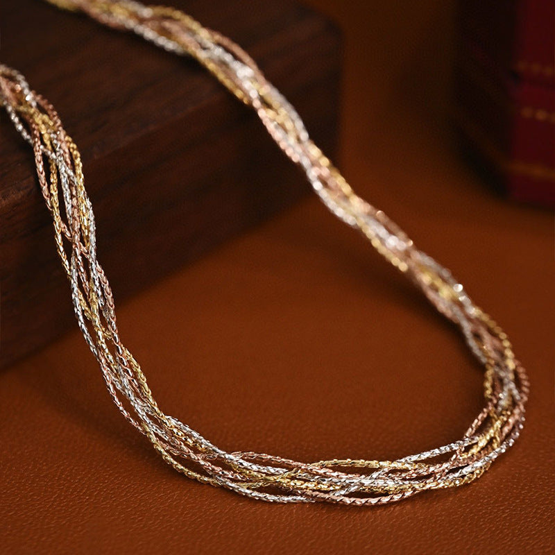 Three-Tone Braided Chain Bracelet, 925 Silver with 18K Gold Accents product image