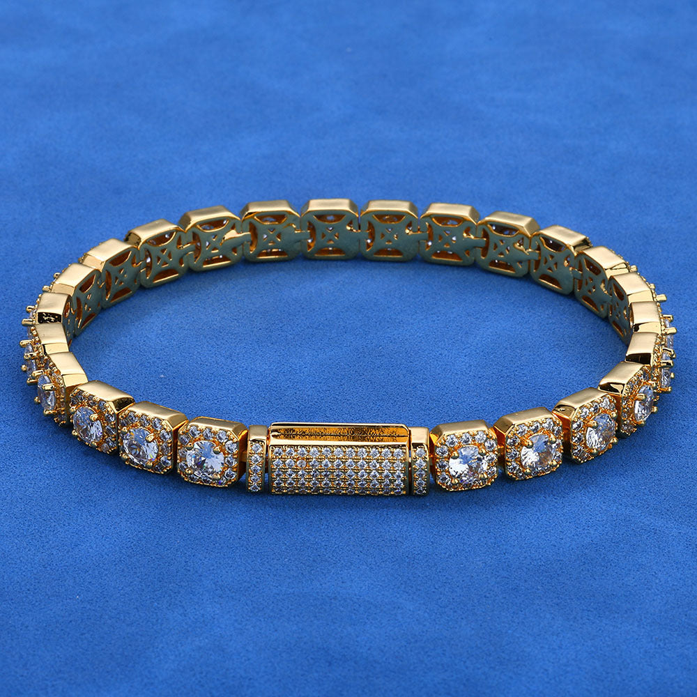 7 mm Square Halo CZ Link Hip Hop Bracelet with Copper Base - CHA230 product image