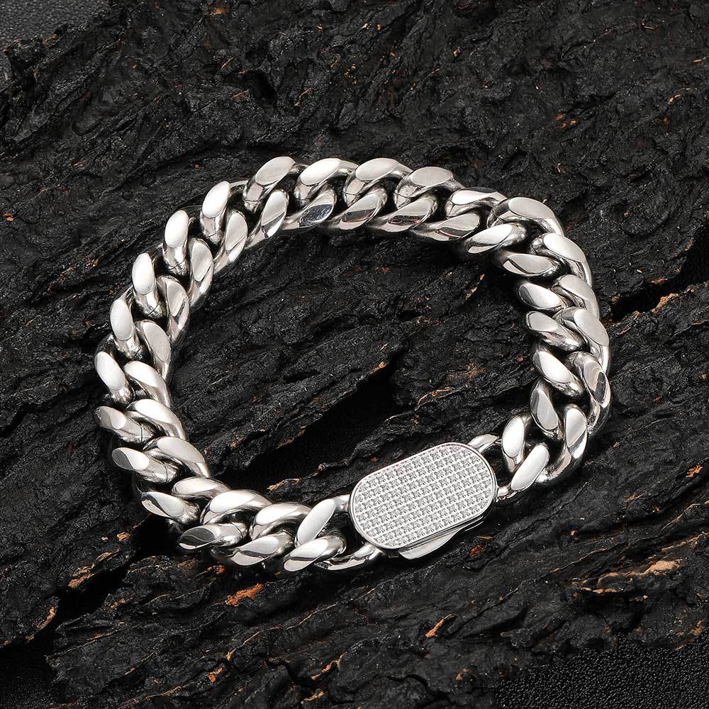 6-12 mm Polished Cuban with Stone-Accent Clasp Hip Hop Bracelet with Stainless steel Base - CHA151 product image