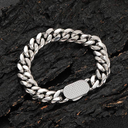 6-12 mm Polished Cuban with Stone-Accent Clasp Hip Hop Bracelet with Stainless steel Base - CHA151