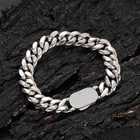 6-12 mm Polished Cuban with Stone-Accent Clasp Hip Hop Bracelet with Stainless steel Base - CHA151 product image