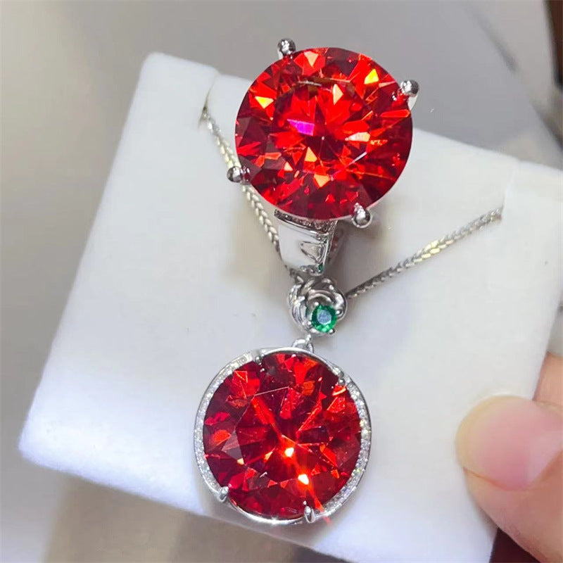 Red Moissanite Ring or Pendant Necklace for Women, Round Cut Statement Jewelry, 1 to 20 Carat Style Options product image