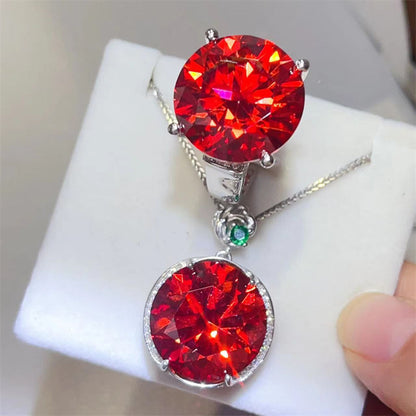 Red Moissanite Ring or Pendant Necklace for Women, Round Cut Statement Jewelry, 1 to 20 Carat Style Options