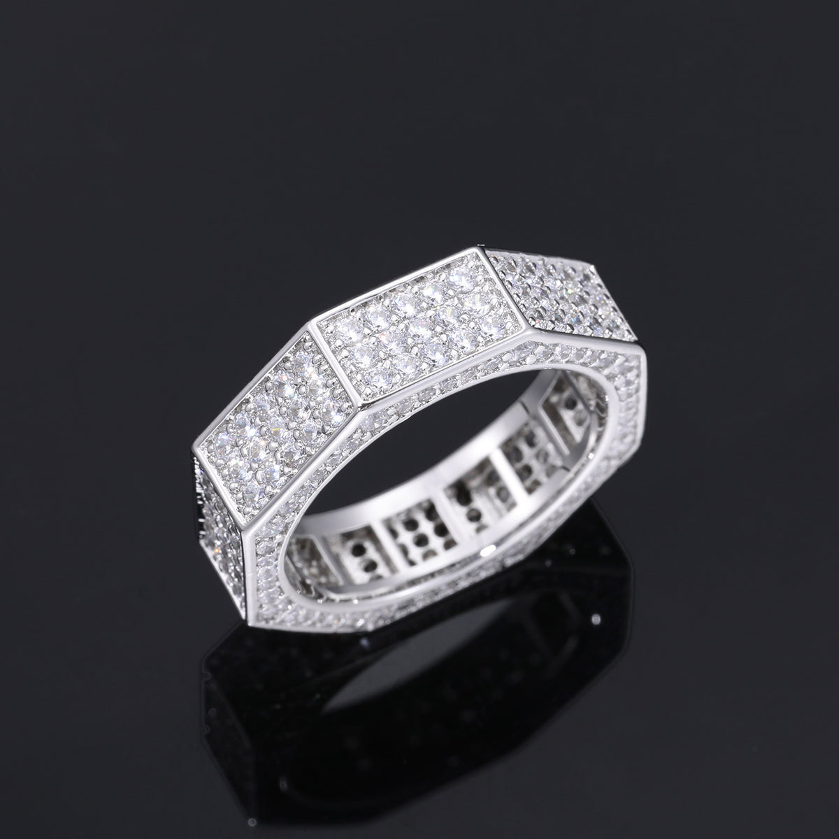 Iced Out Geometric Octagon Ring for Men and Women - Cubic Zirconia Hip Hop Statement Band product image