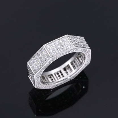 Iced Out Geometric Octagon Ring for Men and Women - Cubic Zirconia Hip Hop Statement Band