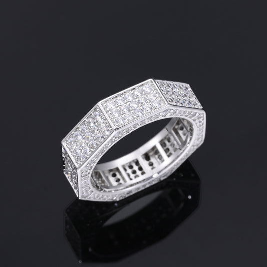 Iced Out Geometric Octagon Ring for Men and Women - Cubic Zirconia Hip Hop Statement Band product image