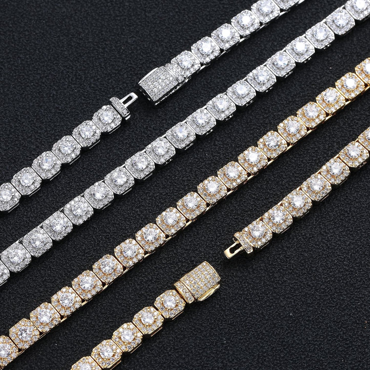 Square Zircon Tennis-Style Chain Bracelet & Necklace, 6 mm, Unisex