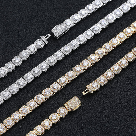 Square Zircon Tennis-Style Chain Bracelet & Necklace, 6 mm, Unisex