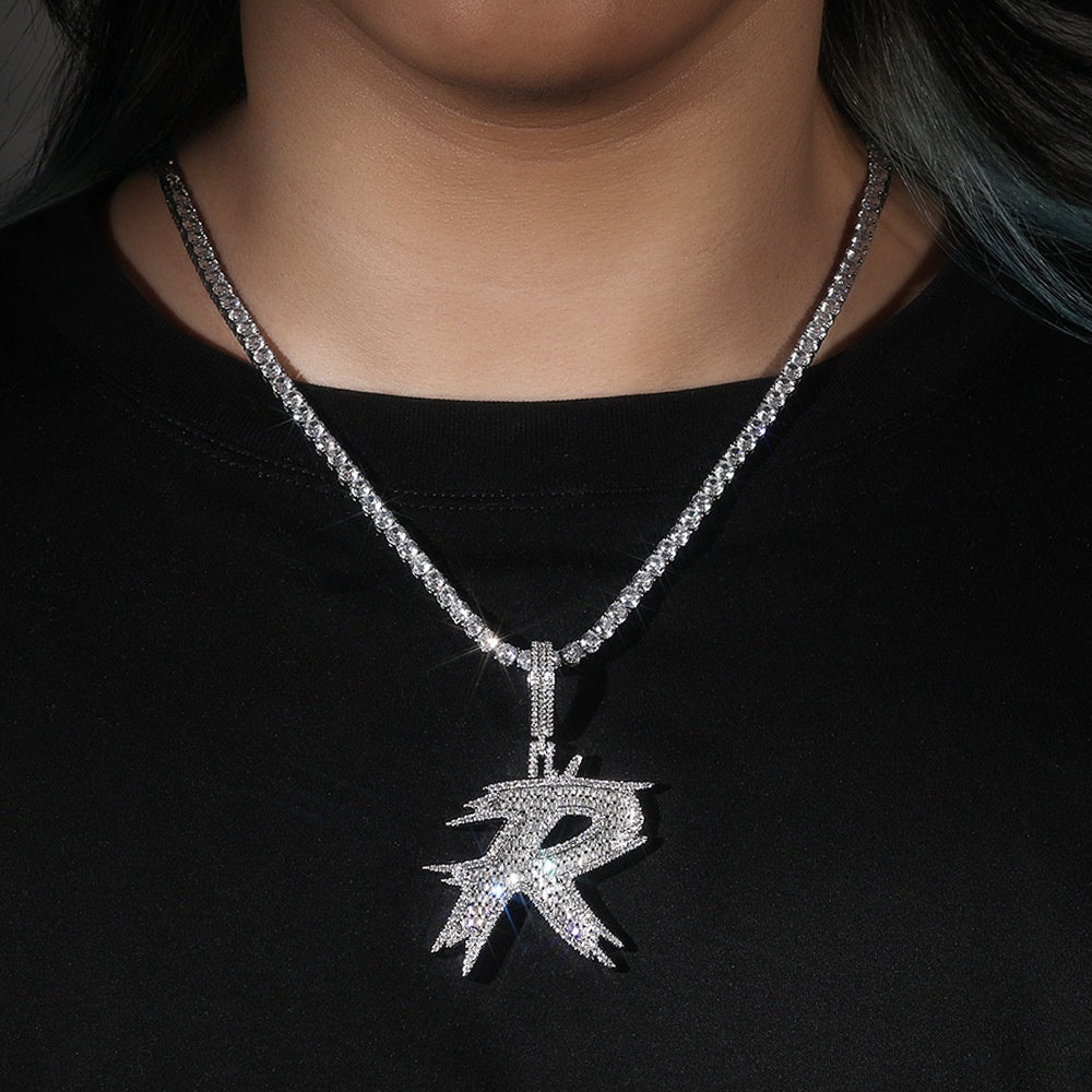Iced Out Letter R Pendant Necklace for Women – Gold Plated or Silver Plated Cubic Zirconia Initial Chain, 24 Inch Hip Hop Statement Jewelry