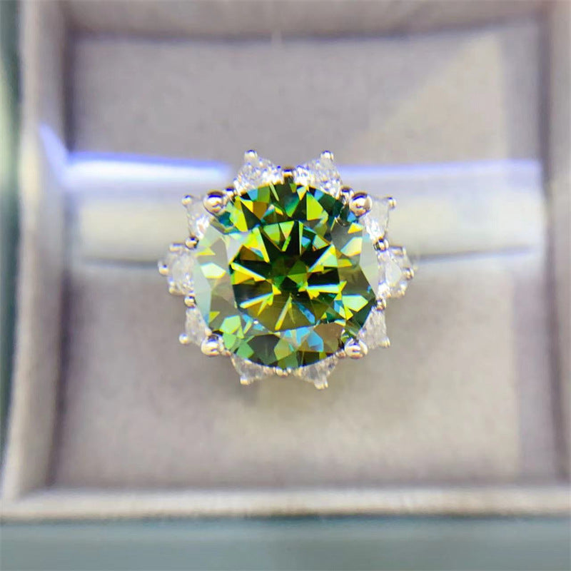 Green Moissanite Halo Ring for Women, Geometric U Shape Engagement Ring, 3 Carat and 10 Carat Statement Ring product image