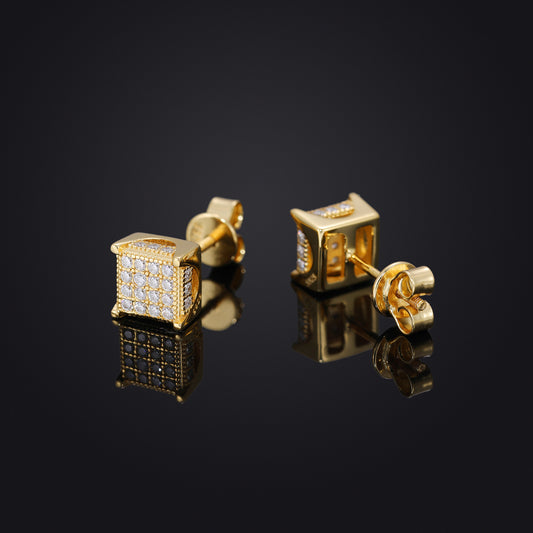 Vintage Hip Hop Crown Square Moissanite Stud Earrings in 925 Silver for Men and Women product image