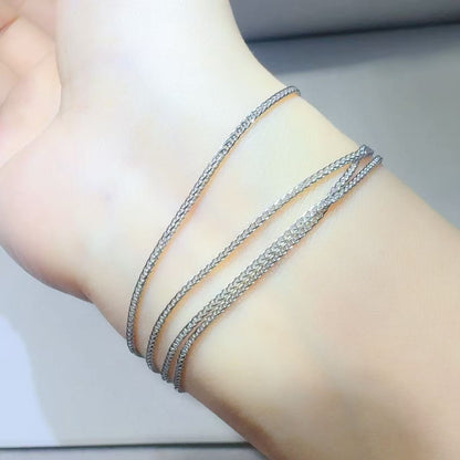 Layered White-Tone Chain Bracelet, Minimal Sparkle Multi-Row Wrist Bracelet for Daily Wear