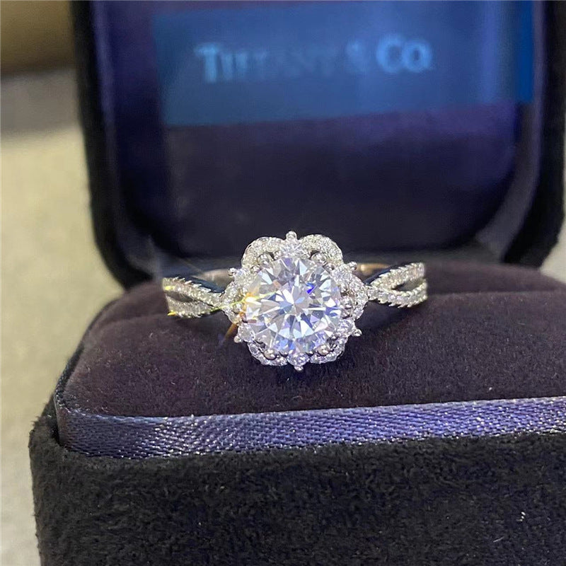VVS Moissanite Halo Ring for Women, Floral Split Shank Engagement Ring, 1ct/2ct, Sizes 8-20 product image