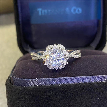 VVS Moissanite Halo Ring for Women, Floral Split Shank Engagement Ring, 1ct/2ct, Sizes 8-20