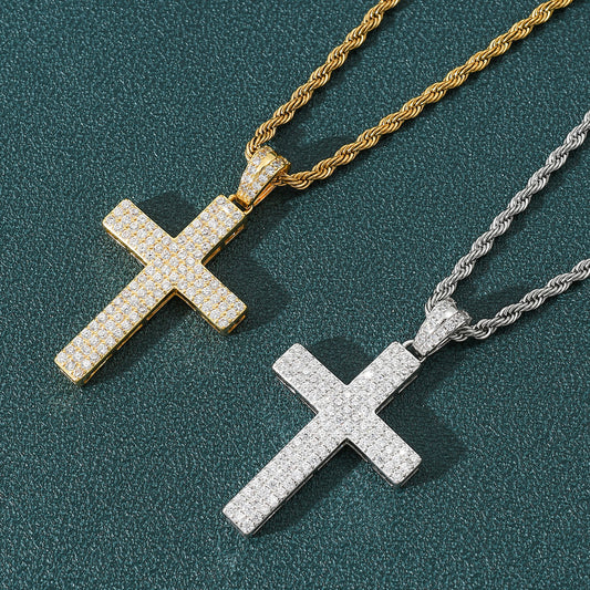 Hip Hop Cross Cubic Zirconia Pendant Necklace for Men and Women