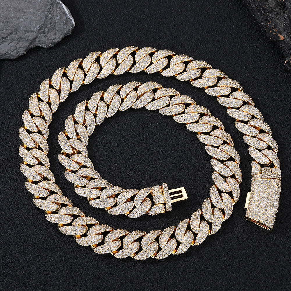 16mm Iced Out Cuban Link Chain Necklace Bracelet, Zircon Hip Hop Jewelry