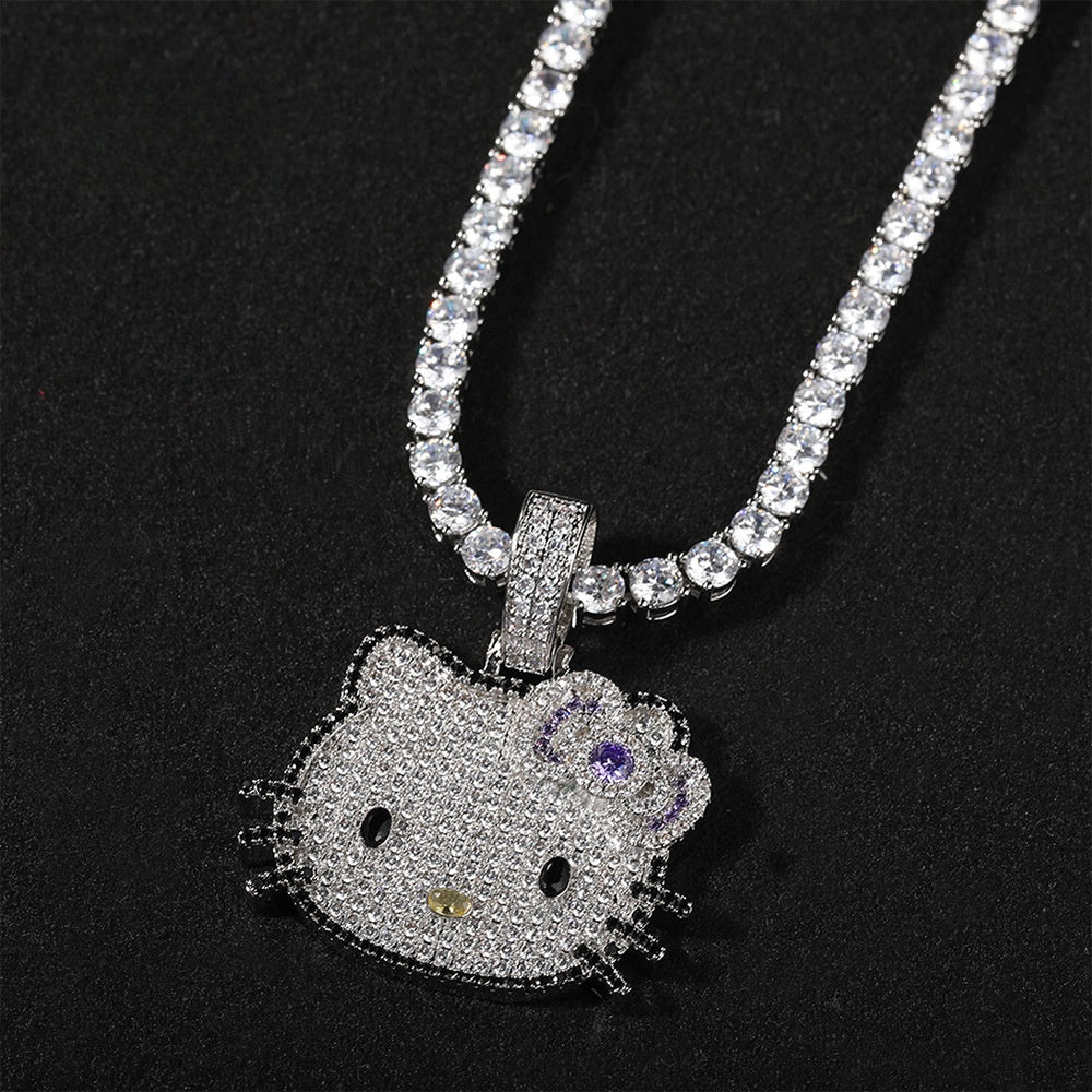 Cute Cartoon Cubic Zirconia Pendant Necklace for Women – Hip Hop Statement Chain in Gold, Rose Gold & Silver Tones