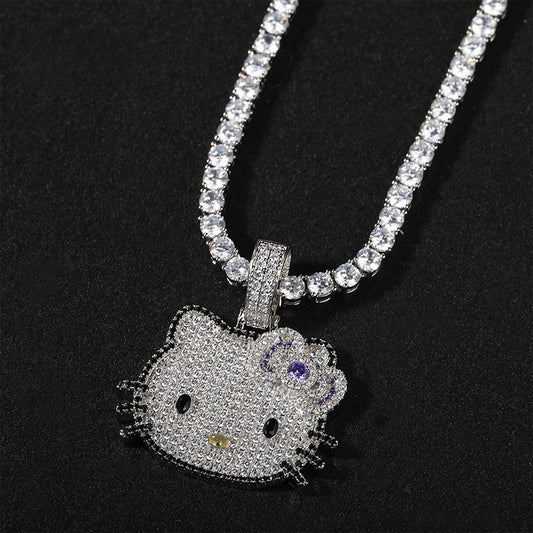 Cute Cartoon Cubic Zirconia Pendant Necklace for Women – Hip Hop Statement Chain in Gold, Rose Gold & Silver Tones