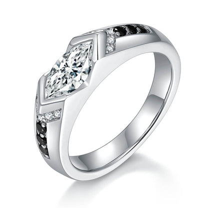 1 Carat Marquise Moissanite Ring, Black White Contrast, 18K Gold-Plated Unisex Ring