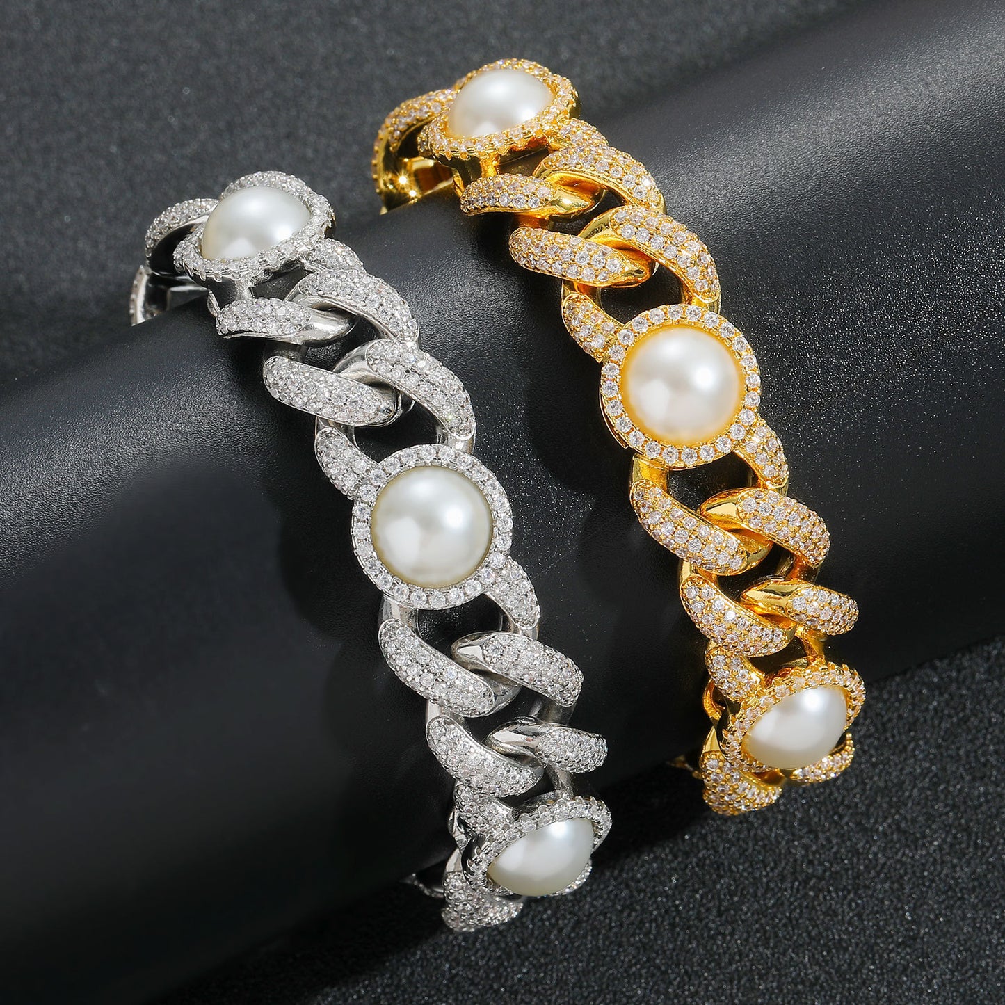 Hip Hop Light Luxury Cuban Link Bubble Pearl Bracelet for Men