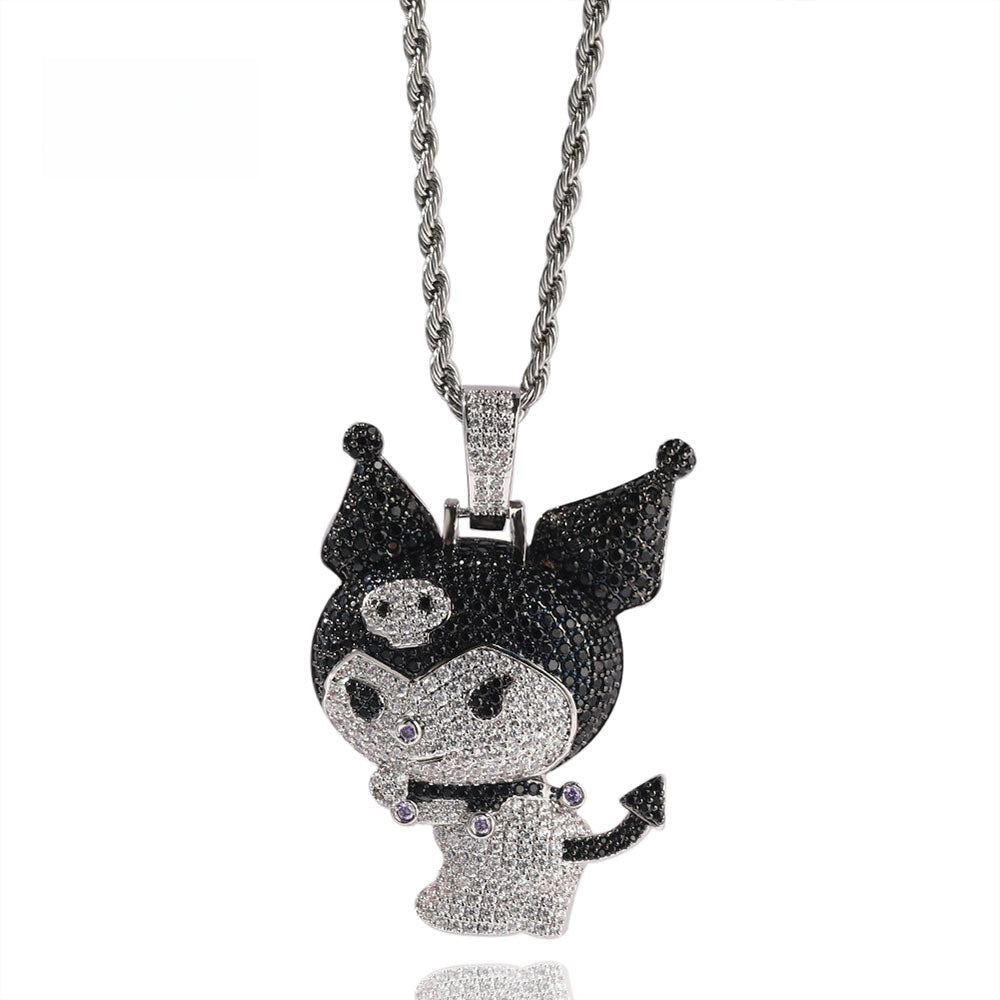 Cartoon Devil Pendant Necklace with Twisted Chain - Hip Hop Statement Charm Necklace for Women and Men