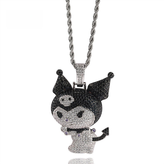 Cartoon Devil Pendant Necklace with Twisted Chain - Hip Hop Statement Charm Necklace for Women and Men
