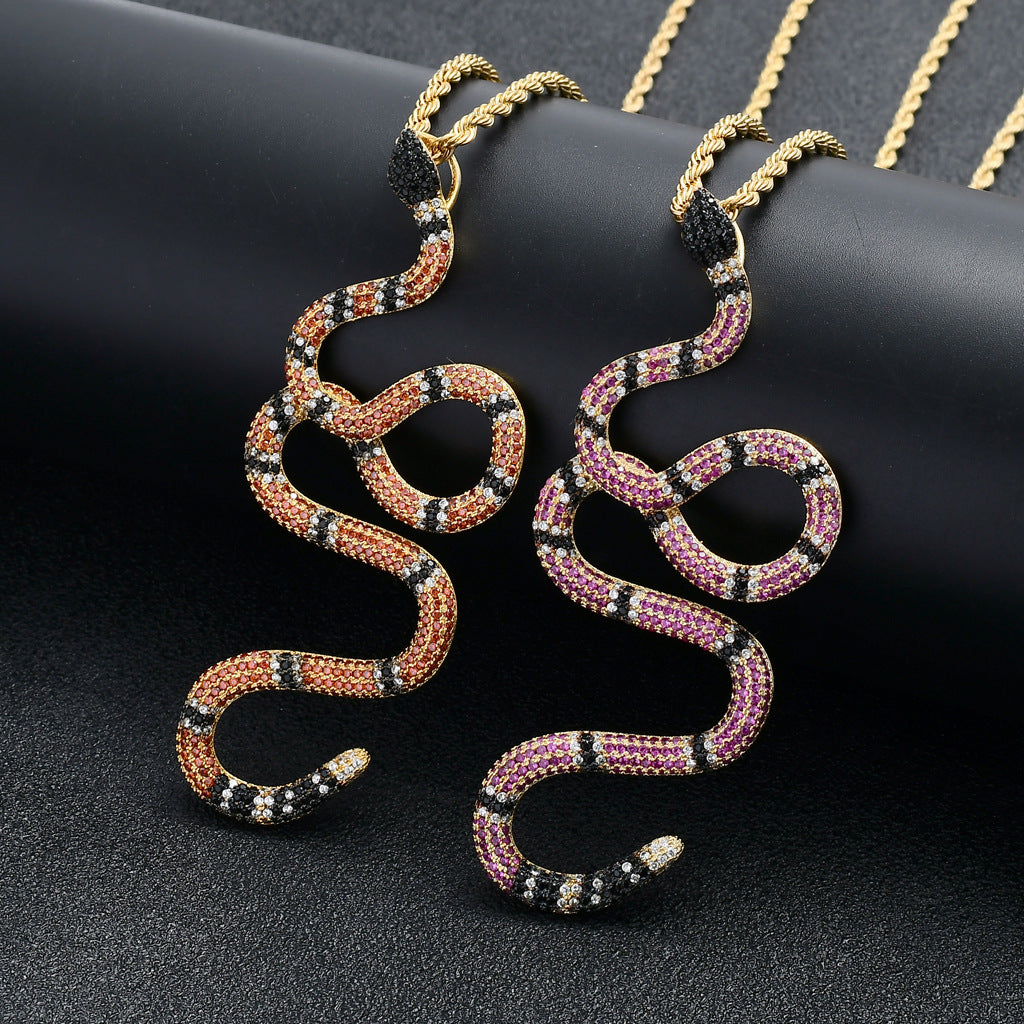 Hip Hop Snake Cubic Zirconia Pendant Necklace for Men and Women