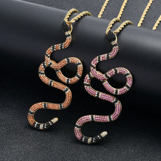Hip Hop Snake Cubic Zirconia Pendant Necklace for Men and Women