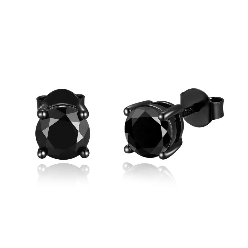 Black Moissanite Stud Earrings, Round-Cut Unisex Ear Studs product image
