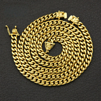 Unisex Stainless Steel Cuban Chain Necklace & Bracelet Set – Gold or Silver Plated Statement Jewelry, 8mm/10mm/12mm/14mm