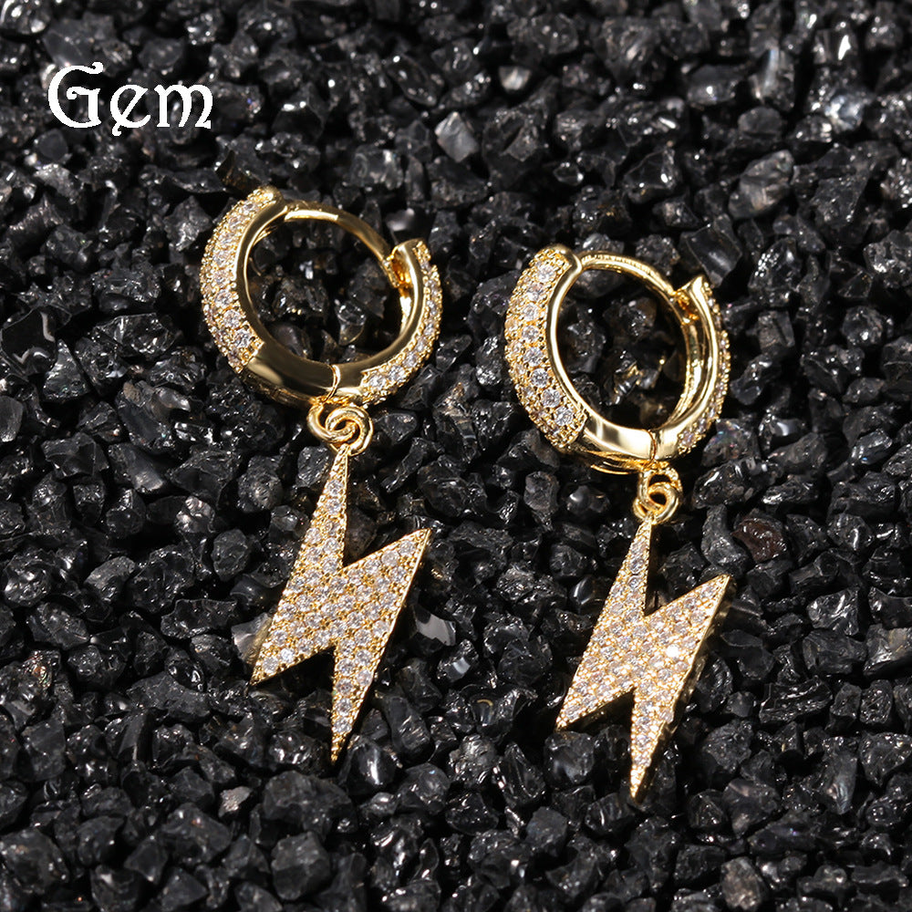 Lightning Bolt Hoop Earrings for Women & Men, Gold Plated Cubic Zirconia Statement Dangle Earrings, Trendy Hip Hop Jewelry 2026