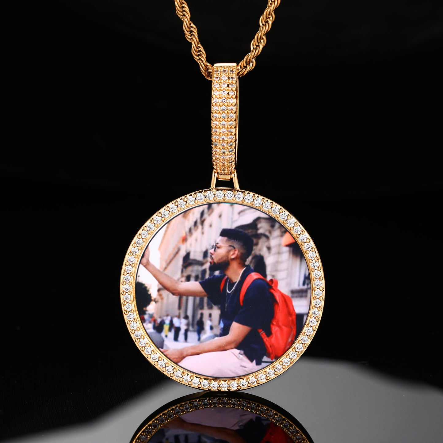 Custom Photo Pendant Necklace for Men, Iced Out Round Pendant Chain, Hip Hop Streetwear Jewelry product image